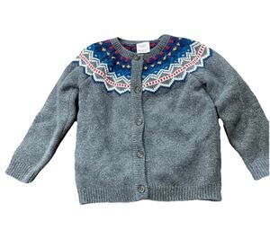 Hanna Andersson gray flecked cotton/wool Fair Isle sweater kids size 3T